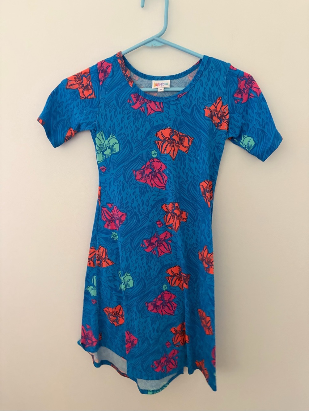 LuLaRoe Bright Blue Floral Short Sleeve Kids Dress